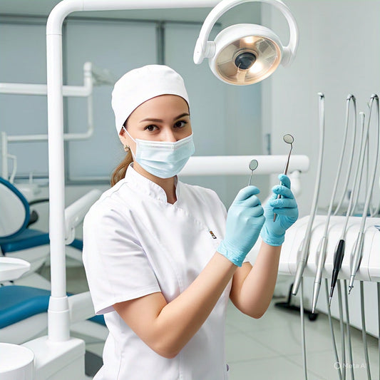 a doctor handling dental instruments sitting in the clinic